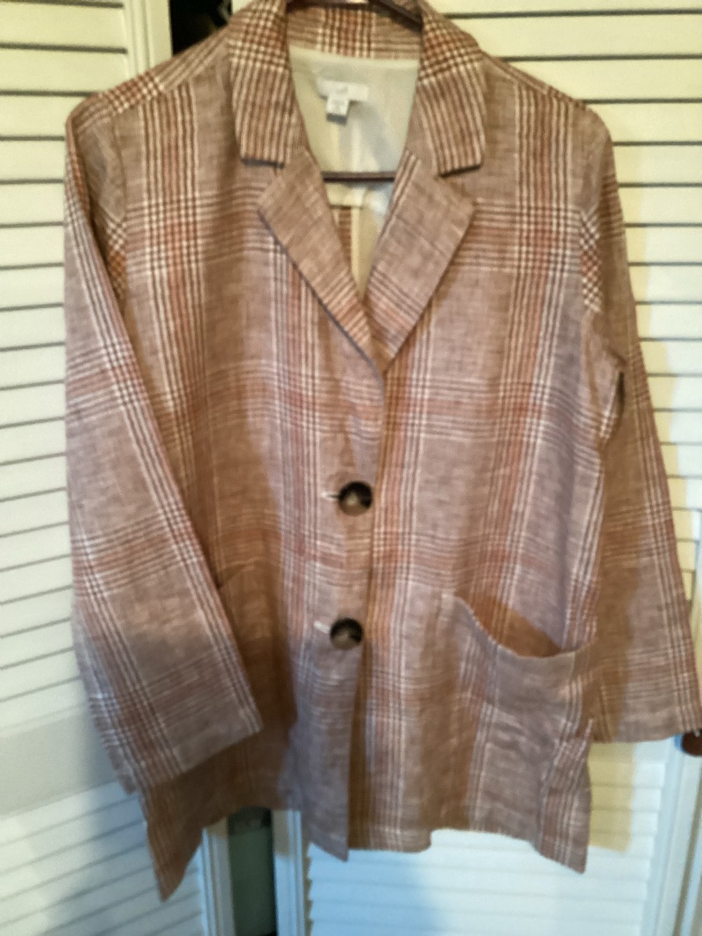 J. Jill ladies XS linen blend brown plaid blazer, oversized